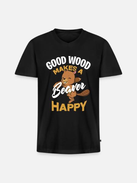 Castor heureux - T-shirt encolure en V Premium bio Homme - noir