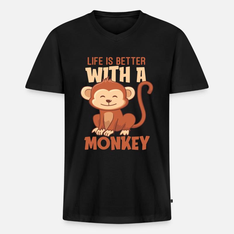 Affe - Männer Premium Bio T-Shirt mit V-Ausschnitt - Schwarz