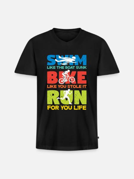 Triathlon Fahrrad - Männer Premium Bio T-Shirt mit V-Ausschnitt - Schwarz