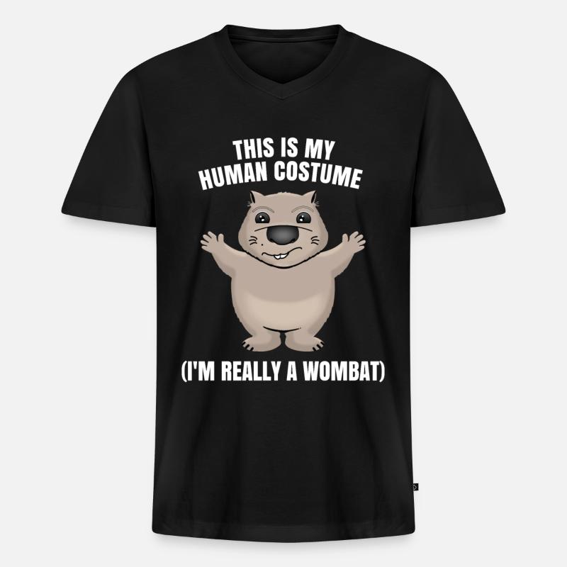 Wombat - Männer Premium Bio T-Shirt mit V-Ausschnitt - Schwarz