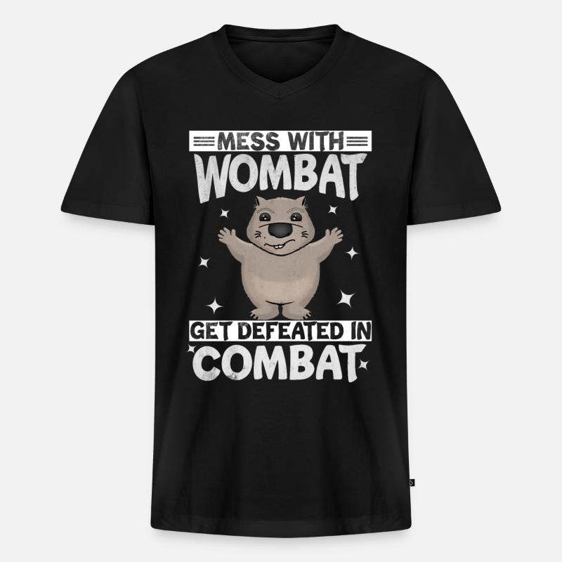 Wombat - Männer Premium Bio T-Shirt mit V-Ausschnitt - Schwarz