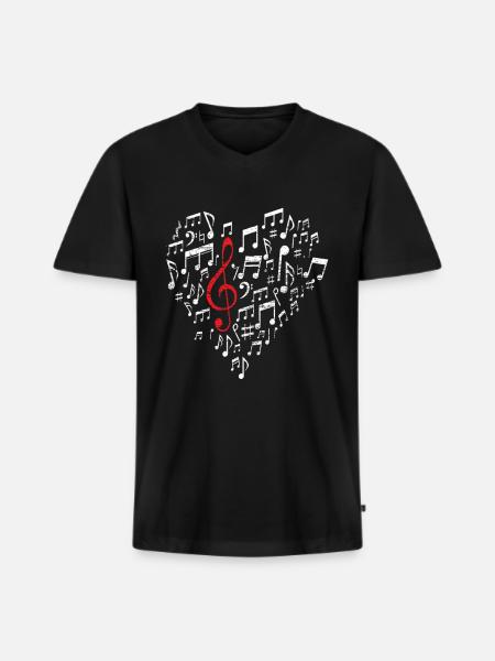Music Heart - Men's Premium Organic T-shirt with V-neck - black