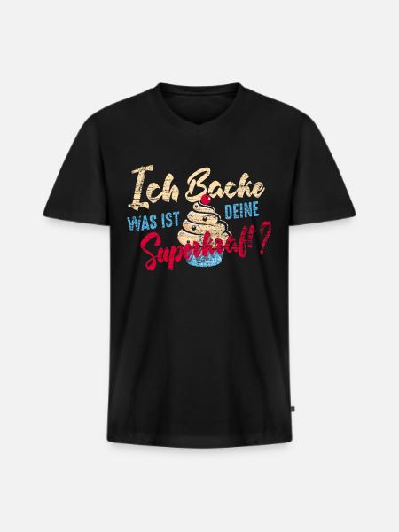 Bäcker Superkraft - Männer Premium Bio T-Shirt mit V-Ausschnitt - Schwarz
