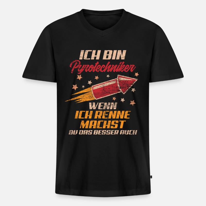 Pyrotechniker Rennen - Männer Premium Bio T-Shirt mit V-Ausschnitt - Schwarz