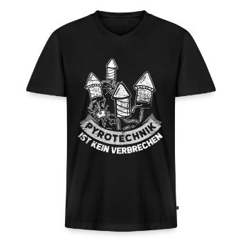 Pyrotechnik Verbrechen - Männer Premium Bio T-Shirt mit V-Ausschnitt - Schwarz - Vorne - Nico (187cm)