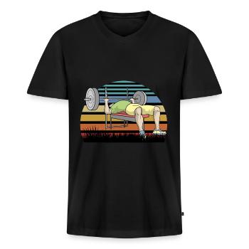 Cadeau d'haltère tonifiant - T-shirt encolure en V Premium bio Homme - noir - Devant - Nico (187cm)