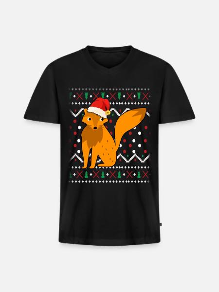 Fox laid Noël - T-shirt encolure en V Premium bio Homme - noir