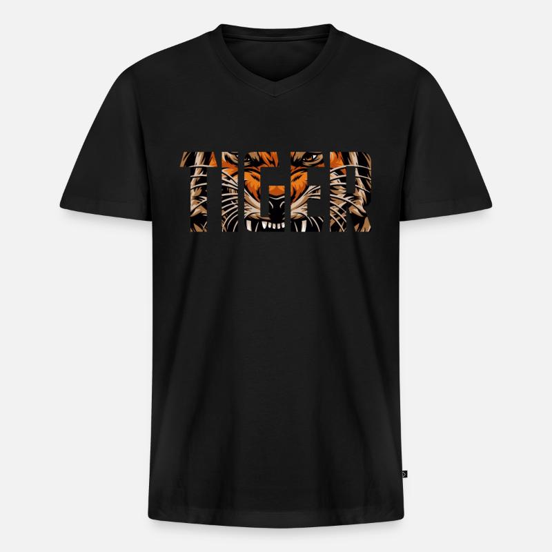 Tiger - Männer Premium Bio T-Shirt mit V-Ausschnitt - Schwarz