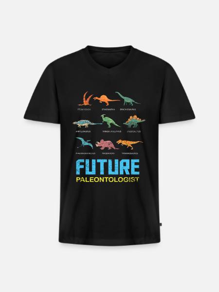 Dinosaur paleontology paleontologist child - Men's Premium Organic T-shirt with V-neck - black