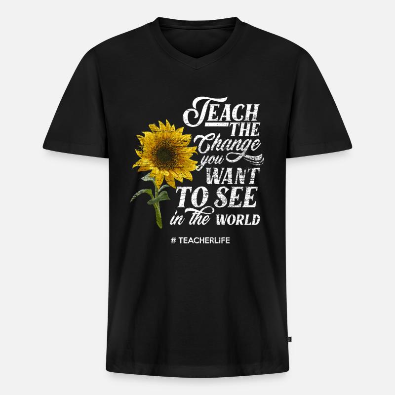 Lehrer Vorbild Sonnenblume - Männer Premium Bio T-Shirt mit V-Ausschnitt - Schwarz