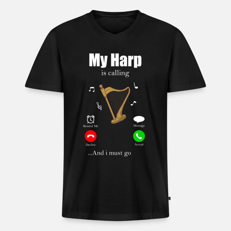 Harfe - Männer Premium Bio T-Shirt mit V-Ausschnitt - Schwarz