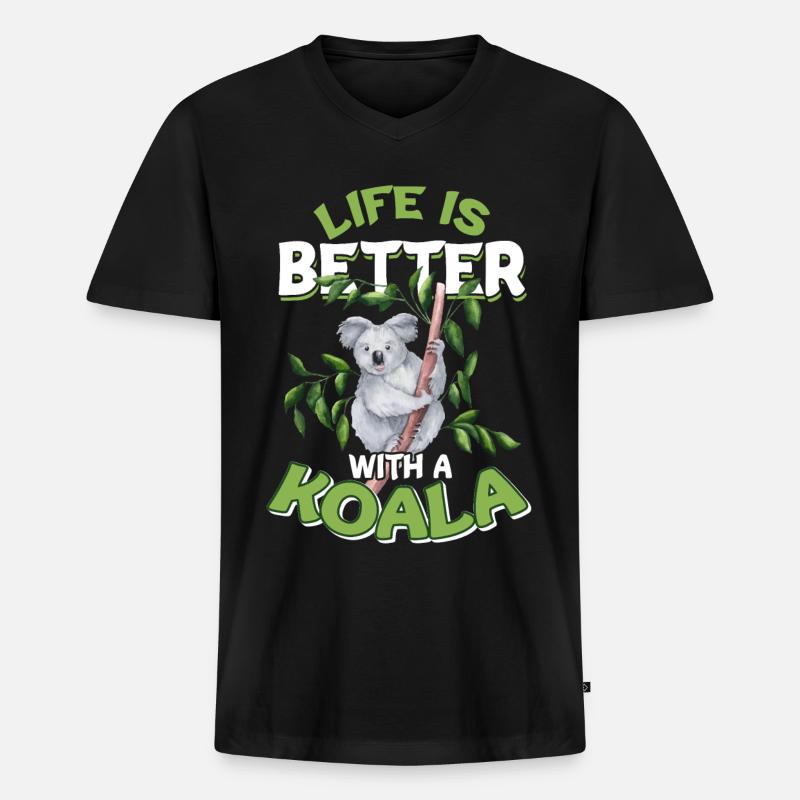 Koala - Männer Premium Bio T-Shirt mit V-Ausschnitt - Schwarz