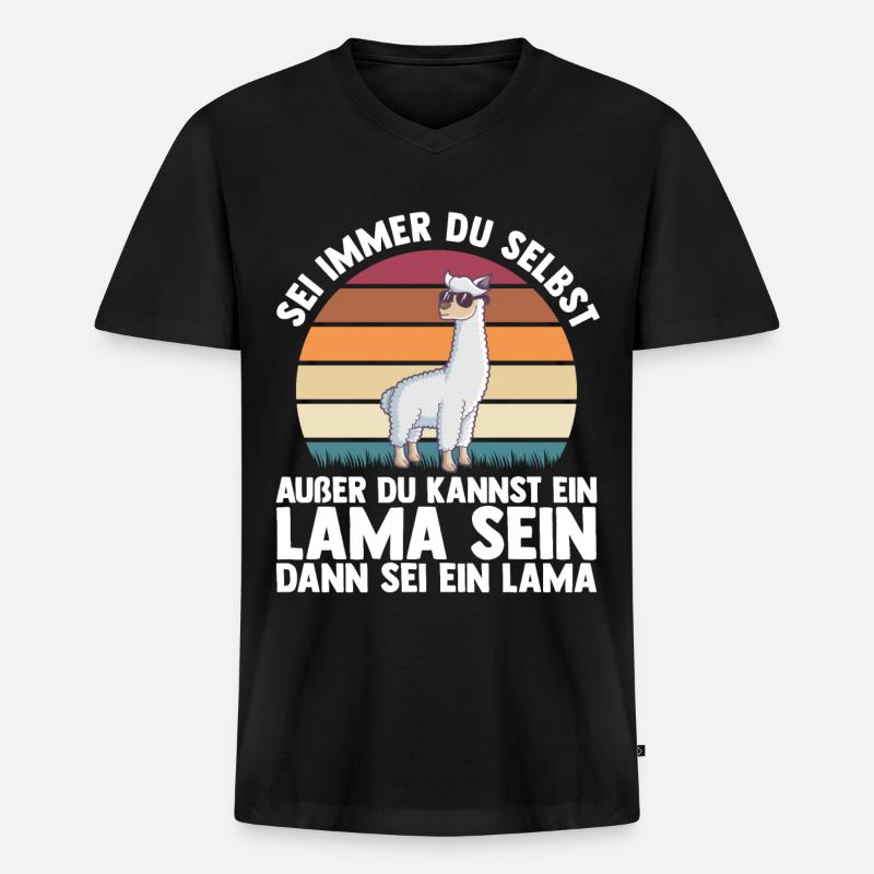 Lama - Männer Premium Bio T-Shirt mit V-Ausschnitt - Schwarz