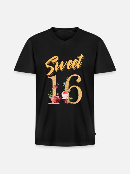 Doux 16e anniversaire - T-shirt encolure en V Premium bio Homme - noir