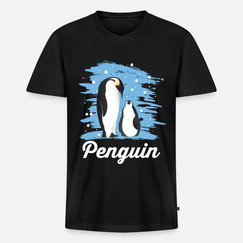 Pinguin - Männer Premium Bio T-Shirt mit V-Ausschnitt - Schwarz
