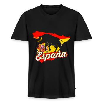 Espagne - T-shirt encolure en V Premium bio Homme - noir - Devant - Nico (187cm)