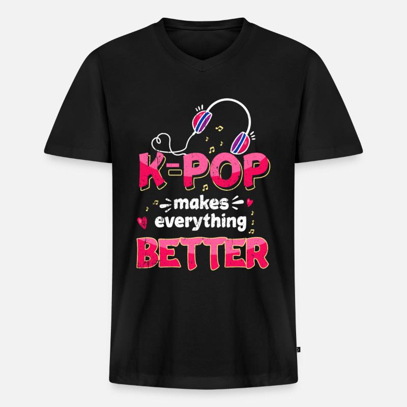 K-Pop - Männer Premium Bio T-Shirt mit V-Ausschnitt - Schwarz