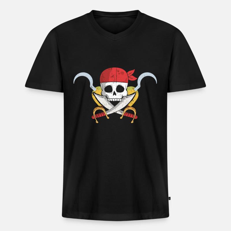 Pirat - Männer Premium Bio T-Shirt mit V-Ausschnitt - Schwarz