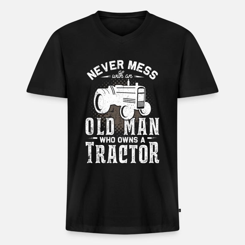 Traktor - Männer Premium Bio T-Shirt mit V-Ausschnitt - Schwarz
