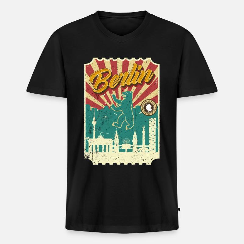Berlin - Männer Premium Bio T-Shirt mit V-Ausschnitt - Schwarz