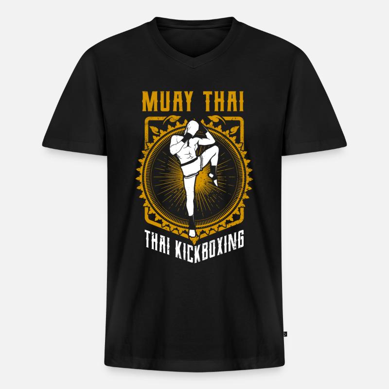Muay Thai Boxen - Männer Premium Bio T-Shirt mit V-Ausschnitt - Schwarz