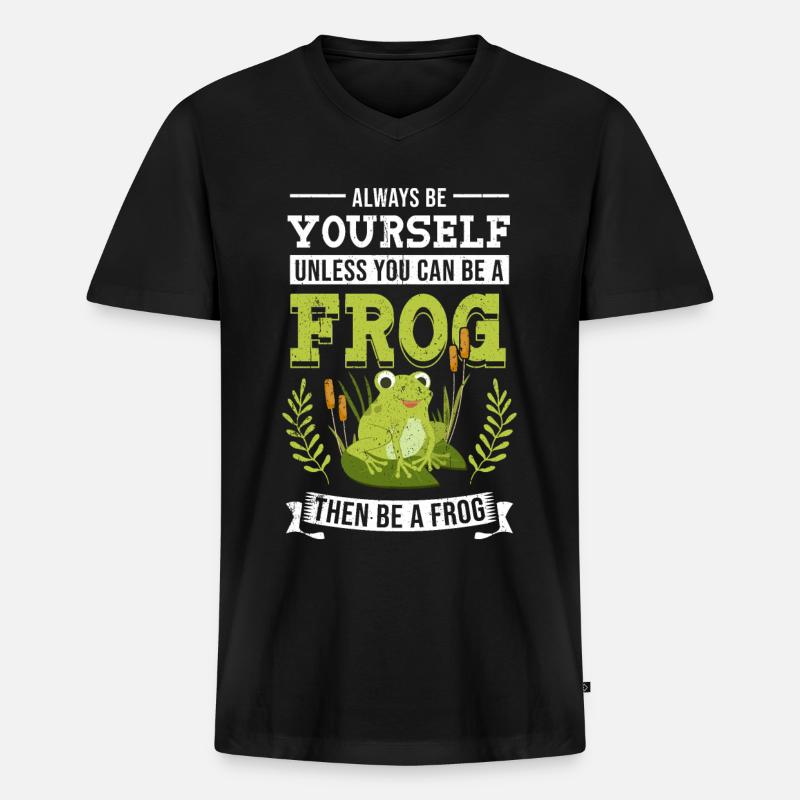 Frosch - Männer Premium Bio T-Shirt mit V-Ausschnitt - Schwarz