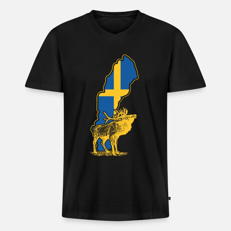 Schweden Tshirt Elch - Männer Premium Bio T-Shirt mit V-Ausschnitt - Schwarz