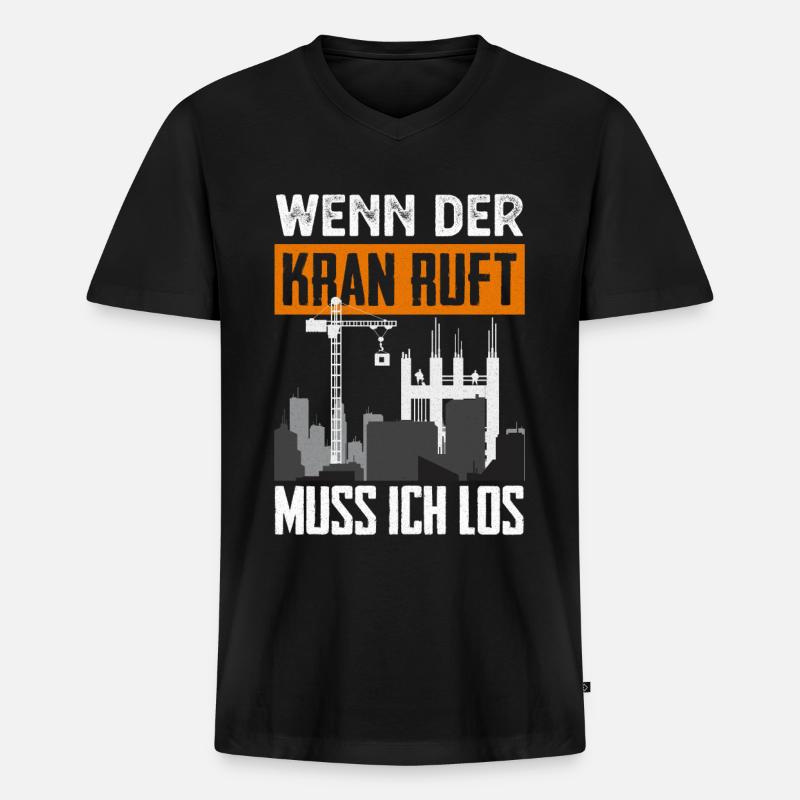 Kran - Männer Premium Bio T-Shirt mit V-Ausschnitt - Schwarz