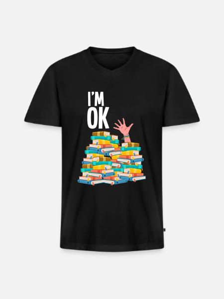 Books - Men's Premium Organic T-shirt with V-neck - black