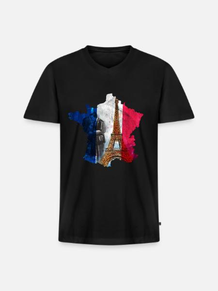 Frankreich - Männer Premium Bio T-Shirt mit V-Ausschnitt - Schwarz