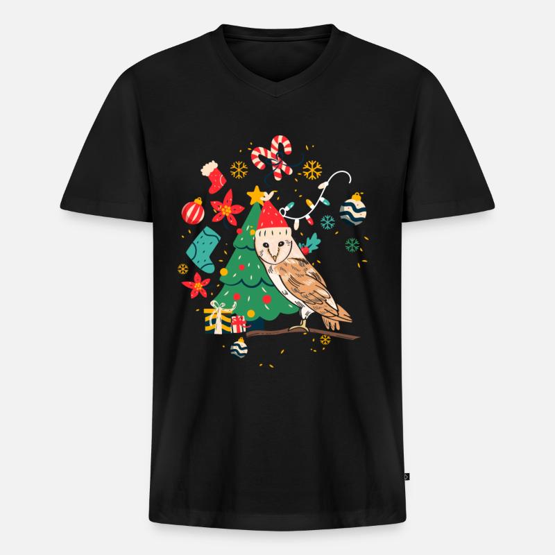 Ugly Christmas Eule - Männer Premium Bio T-Shirt mit V-Ausschnitt - Schwarz
