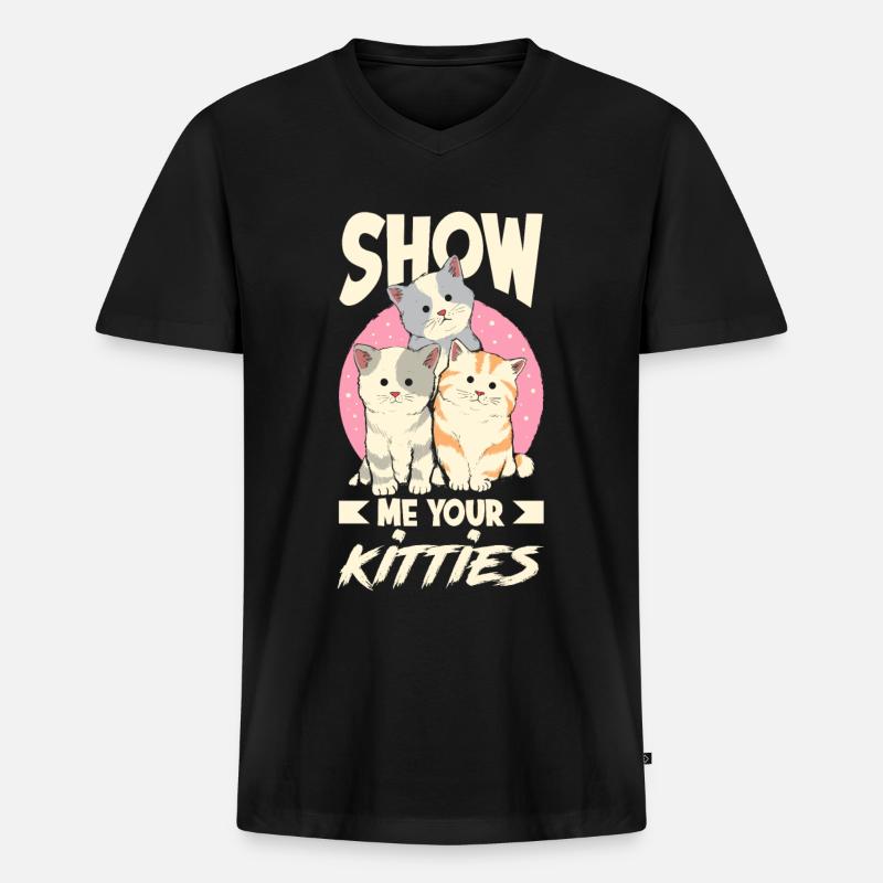 Katzen - Männer Premium Bio T-Shirt mit V-Ausschnitt - Schwarz