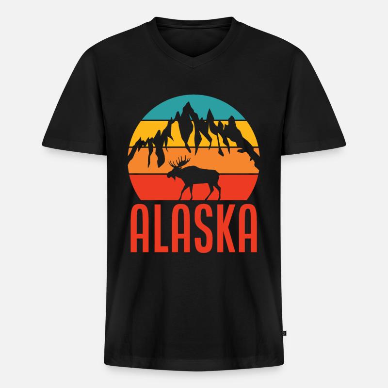Alaska Elch Berge - Männer Premium Bio T-Shirt mit V-Ausschnitt - Schwarz