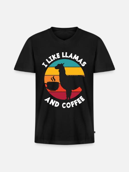 Lama Kaffee - Männer Premium Bio T-Shirt mit V-Ausschnitt - Schwarz