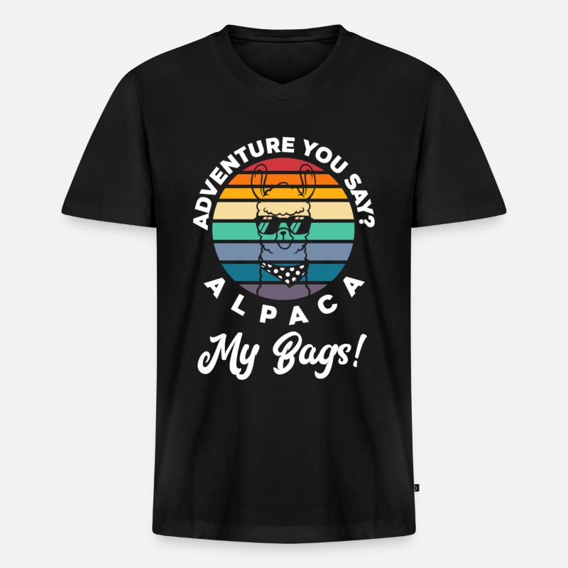 Alpaka - Männer Premium Bio T-Shirt mit V-Ausschnitt - Schwarz
