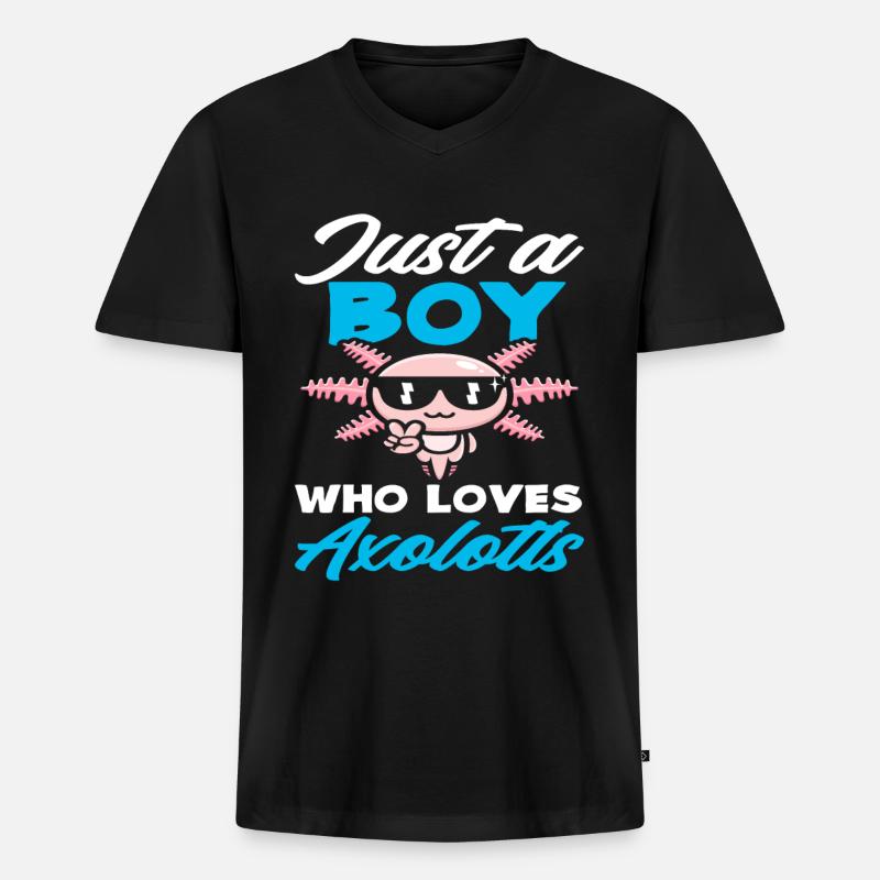 Axolotl Junge - Männer Premium Bio T-Shirt mit V-Ausschnitt - Schwarz
