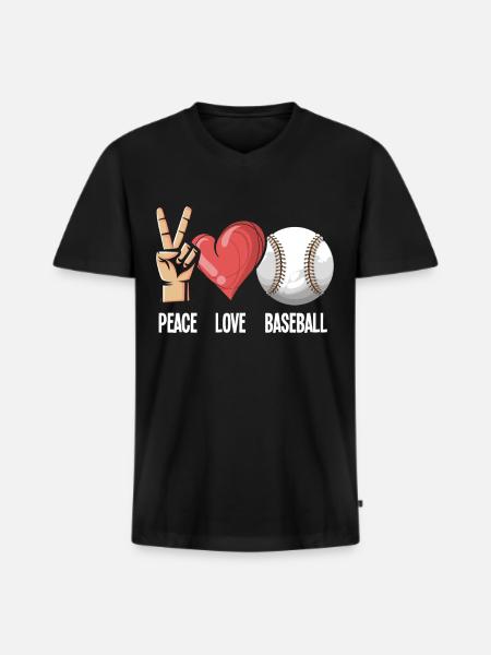 Baseball Friede Liebe - Männer Premium Bio T-Shirt mit V-Ausschnitt - Schwarz