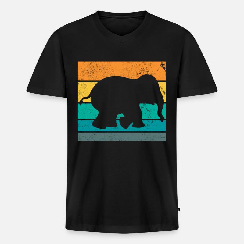 Retro Elefant - Männer Premium Bio T-Shirt mit V-Ausschnitt - Schwarz