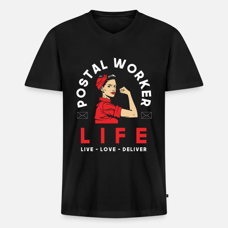 Postbeamte Frau Beruf - Männer Premium Bio T-Shirt mit V-Ausschnitt - Schwarz