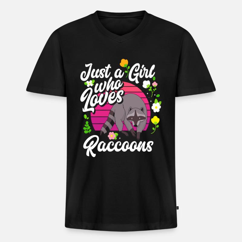 Waschbär Mädchen - Männer Premium Bio T-Shirt mit V-Ausschnitt - Schwarz