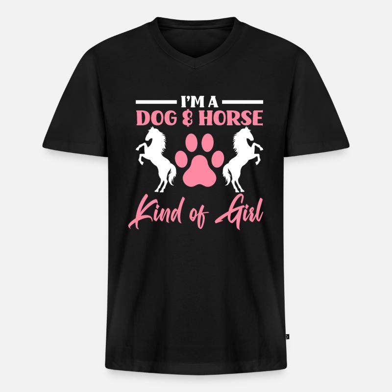 Hund Pferd Mädchen Geschenk - Männer Premium Bio T-Shirt mit V-Ausschnitt - Schwarz