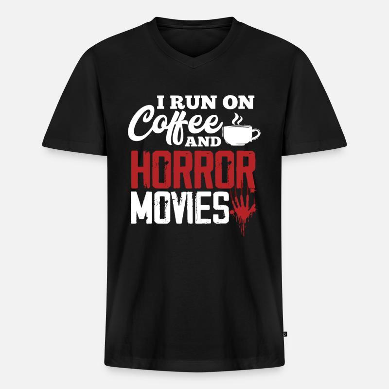 Horror Filme Kaffee - Männer Premium Bio T-Shirt mit V-Ausschnitt - Schwarz
