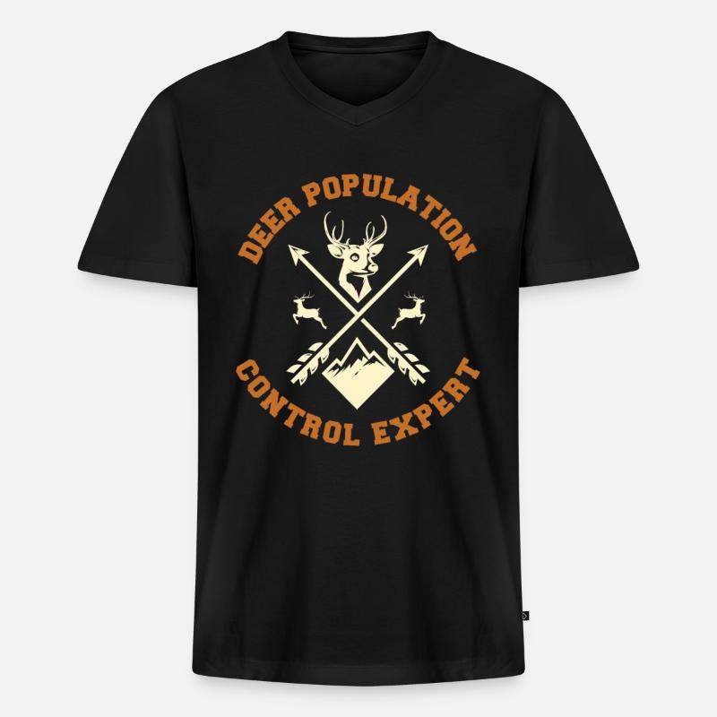 Hirsch Jäger - Männer Premium Bio T-Shirt mit V-Ausschnitt - Schwarz