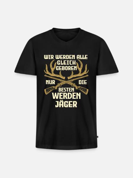 Jäger Spruch Jagen - Männer Premium Bio T-Shirt mit V-Ausschnitt - Schwarz