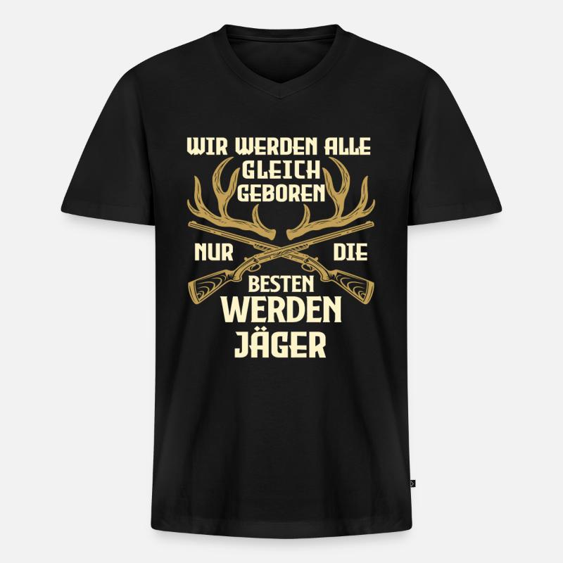 Jäger Spruch Jagen - Männer Premium Bio T-Shirt mit V-Ausschnitt - Schwarz