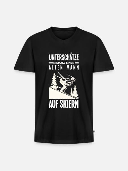 Ski Alter Mann Opa Geschenk - Männer Premium Bio T-Shirt mit V-Ausschnitt - Schwarz