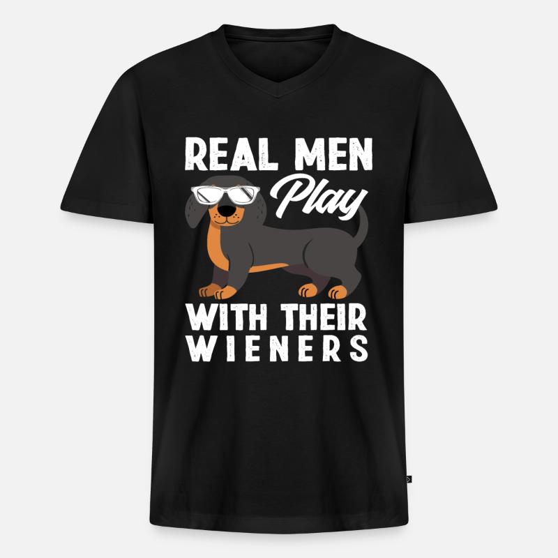 Dackel Echte Männer - Männer Premium Bio T-Shirt mit V-Ausschnitt - Schwarz