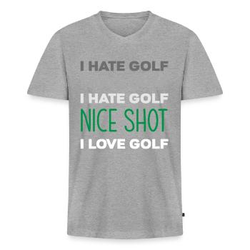Golf Sportler Spruch Geschenk - Männer Premium Bio T-Shirt mit V-Ausschnitt - Grau meliert - Vorne