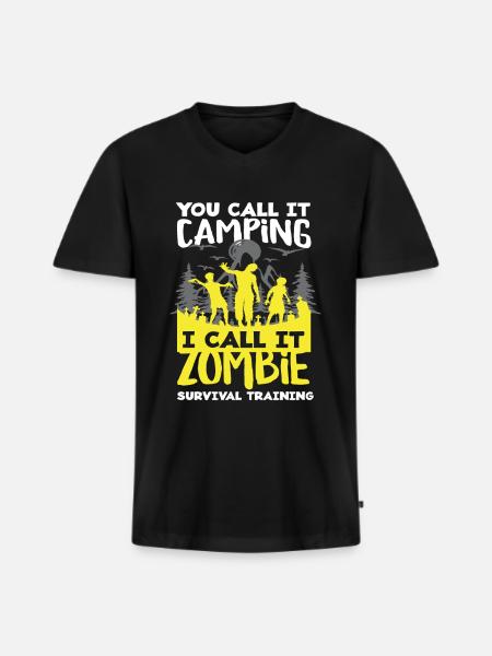 Zombies Camping Überlebenstraining Camper - Männer Premium Bio T-Shirt mit V-Ausschnitt - Schwarz