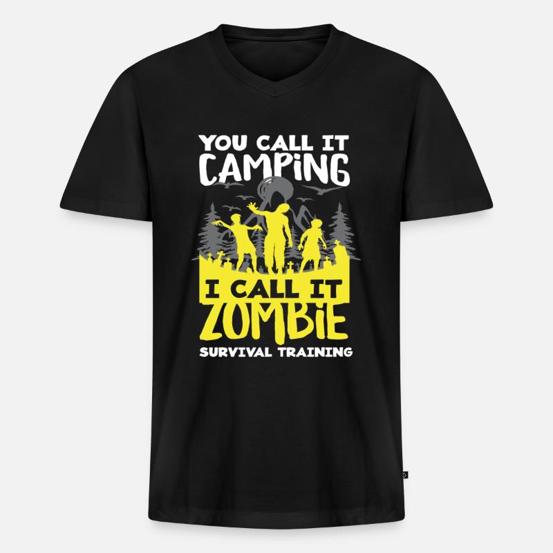 Zombies Camping Überlebenstraining Camper - Männer Premium Bio T-Shirt mit V-Ausschnitt - Schwarz